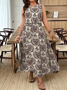 Breezaya 大码女式无袖圆领抽绳黑色杏色长裙，清凉舒压连衣裙，优雅时尚女式休闲连衣裙，女士夏季服装，圣帕特里克节，狂欢装，节日，春假，波西米亚风 - 彩色 - 查看 5