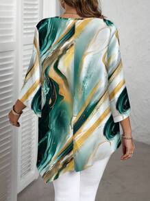 EMERY ROSE 休闲简约大理石纹和波纹图案全印花大码衬衫，春夏秋