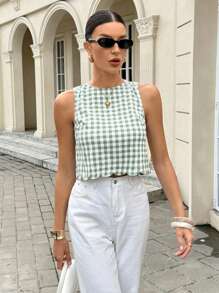 Siren Gaze Women Plaid Backless Tie-Up Sleeveless Casual Shirt, Summer