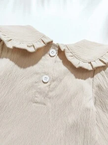 SHEIN 女宝宝时尚休闲纹理面料蝴蝶结装饰连衣裙，适合春秋季日常穿着 - 卡其色 - 查看 7