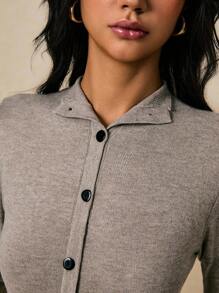 Poéselle 女式纯色长袖单排扣修身毛衣裙，女式纽扣连衣裙，女式长袖连衣裙，连衣裙开衫，秋冬纽扣连衣裙