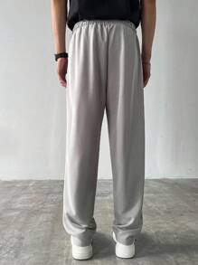 Manfinity Hypemode 男士休闲街头时尚字母和星星印花抽绳腰部宽松直筒运动裤 - 灰色 - 查看 3