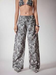 Y2Kool BiGraphic 女士宽松干叶纹理长裤街头朋克风格适合秋冬度假休闲派对秋冬音乐节音乐会女士波西米亚风秋冬长裤 Y2K 2000 年代返校俱乐部服装女士性感工装裤女士 - 彩色 - 查看 6