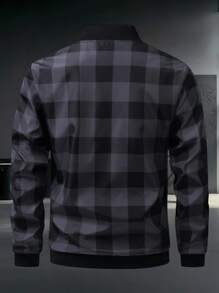 Manfinity Homme Men's Checkered Print Long Sleeve Casual Baseball Jacket, Men Bomber Jacket, Checkered Jacket, Men Plaid Jacket, Jacket For Man , Fall - Multicolor - View 2