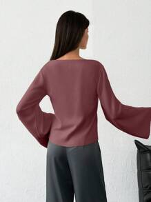 SHEIN Tall Áo khoác cardigan nữ cổ chữ V màu trơn cao, cài nút phía trước, thả vai - Bụi hồng - Xem 2