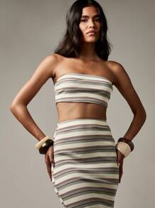 MISSGUIDED 罗纹抹胸两件套套装，搭配高腰超长裙，夏季节日沙滩装套装，度假装 - 彩色 - 查看 6