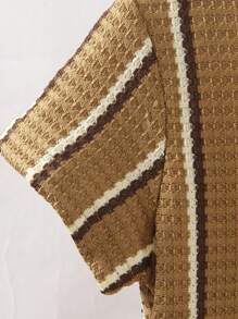 SHEIN 2件套男童圆领条纹印花短袖T恤和短裤，休闲