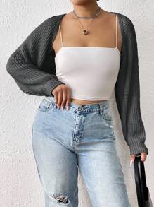 SHEIN EZwear 加绒罗纹针织开衫无吊带背心上衣春秋冬装 - 深灰色 - 查看 6