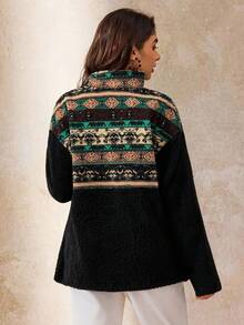 Boho Mama 秋冬款秋冬女装孕妇几何图案拉链偏门襟长袖运动衫