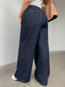 Dazy Plus Plus Size Women's Dark Wash Loose Straight Leg Long Jeans, All-Season