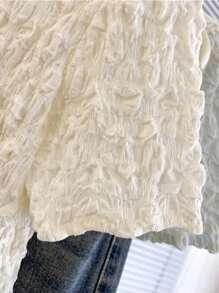 INAWLY Women's Solid Textured Single-Breasted Short Sleeve Fashionable Blouse - Apricot - View 6