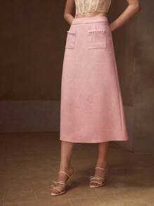 MOTF PREMIUM 口袋仿珍珠细节半身裙