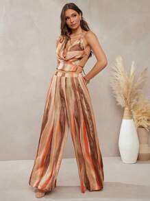 L'Amorae Women Abstract Satin Printed Wide Leg Pleated Pants, Summer Boho Back To School, Vacation