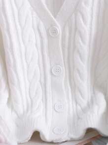 SHEIN Tween Girls' Casual V-Neck Long Sleeve Cardigan Top,In Fall/Winter - White - View 6