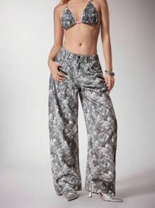 Y2Kool BiGraphic 女士宽松干叶纹理长裤街头朋克风格适合秋冬度假休闲派对秋冬音乐节音乐会女士波西米亚风秋冬长裤 Y2K 2000 年代返校俱乐部服装女士性感工装裤女士 - 彩色 - 查看 4