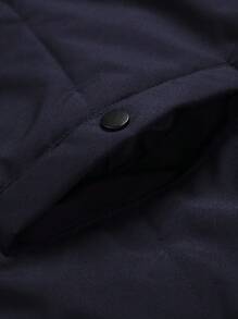 Manfinity Homme Men Long Sleeve Warm Navy Blue Outdoor Puffer Coat For Winter With Hooded Design , Warm, Men Outerwear , Fall - Navy Blue - View 6