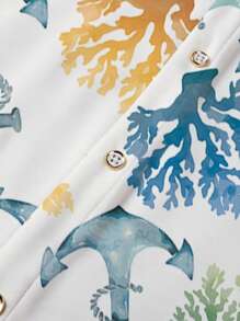 Manfinity RSRT 2 件男士 Anchor & Coral 休闲度假短袖衬衫和短裤套装