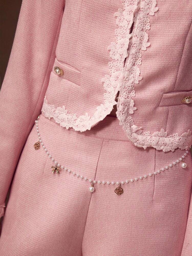 Top DE MANGA LONGA COM APLICAÇÕES & SHORTS COM DETALHE DE PÉROLAS FALSAS