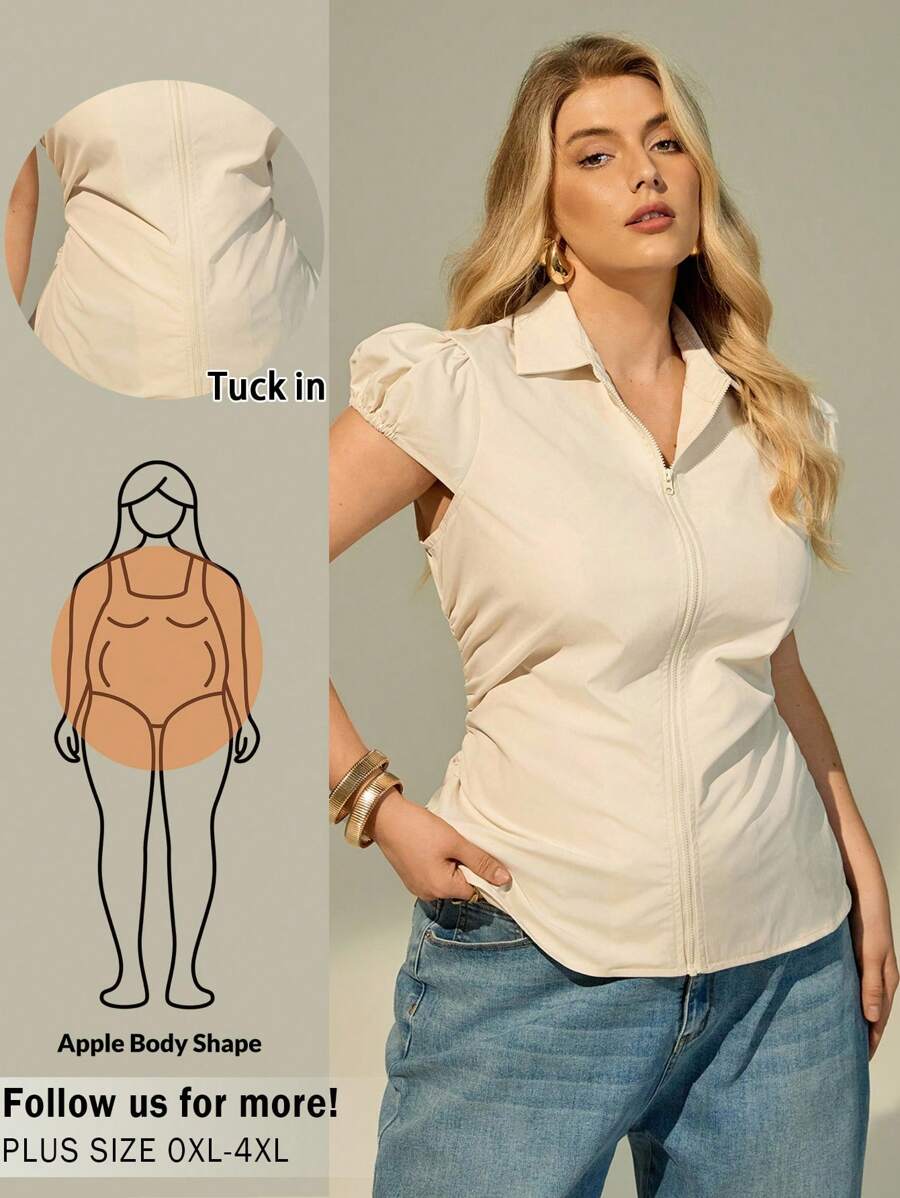 Auralis Süße Tops Große Größen für Damen, Sommeroberbekleidung, taillenbetonende und schlankmachende Damenbekleidung, süße Sommeroberteile, lässige Damenhemden, Sommeroberteile, Sommeroberteile für Damen, süßes Sommeroberteil - Aprikosenfarben - Übersicht 1