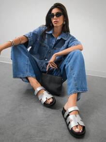 SHUZIA Women Silver Open-Toe Flat Sandals Summer Shoes Spring Shoes Spring Break Easter Mother's Day Present - Silver - View 1