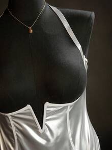 Plus Size Hollow Out Sexy Bodysuit PU Punk Alluring Lingerie