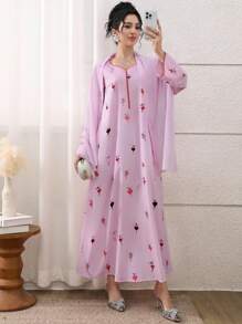 Yasmyna 女式卡通人物印花长袖阿拉伯风格连衣裙 - 粉色 - 查看 3