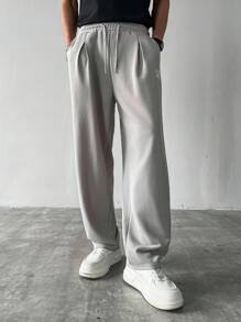 Manfinity Hypemode 男士休闲街头时尚字母和星星印花抽绳腰部宽松直筒运动裤 - 灰色 - 查看 8