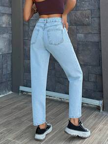 SHEIN Cottnline 90's Baby Blue Mom Fit High Waist Denim Jean Baggy Jeans Mom Jeans Y2k Jeans 90s Jeans - Light Wash - View 2