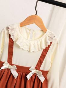 SHEIN 年轻女孩撞色荷叶边优雅长袖连衣裙 - 彩色 - 查看 4