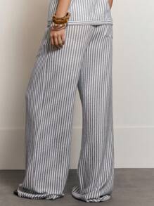 MUSERA Stripe Drawstring Wide Leg Trousers Cute Summer Holiday Vacation Casual Sexy Elegant Beach Classy Only Collective Office Attire For Women, Office Wear Women