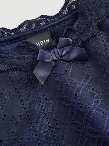 SHEIN MOD 蕾丝肩带前蝴蝶结装饰腰部褶饰提花针织吊带背心 - 藏蓝色 - 查看 3