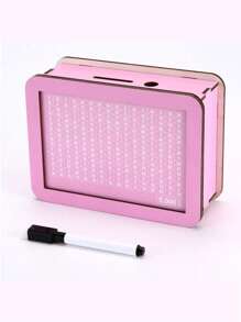 1个美元欧元标志存钱罐DIY粉色和蓝色木制存钱罐，带可擦拭保护膜，可重复使用和书写。适用于硬币和纸币、储蓄计划、男孩和女孩的礼物、返校万圣节装饰、学校用品 - 彩色 - 查看 4