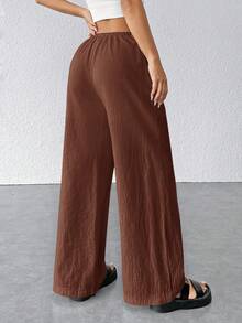 SHEIN PETITE 女士纹理简约宽松阔腿裤 - 棕色 - 查看 2