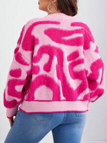 SHEIN CURVE+ Kontrast-Farbige Große Größen Einreiher Sexy Strick Cardigan, Herbst/Winter Große Größen Rosa Cardigan Rosa Cardigan Damen Rosa Pullover Süßer Cardigan Y2k Große Größen Cardigan Herbst Kleidung für Damen, Winter, CURVE PLUS