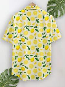 Manfinity RSRT Men's Summer Vacation Lemon Print Short Sleeve Shirt Lemon Shirt Men - Multicolor - View 2