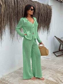 SHEIN Conjunto de 2 piezas de vestido de verano de algodón blanco con diseño de ganchillo y estilo boho para vacaciones en la playa o fiestas al aire libre
