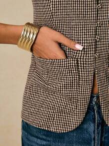 Poéselle Blusa informal a cuadros sin mangas para mujeres - Marrón - Ver 3