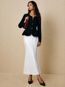 Poéselle Áo khoác len cardigan thanh lịch có nút vàng – Áo khoác len dài tay ôm sát dành cho nữ, Áo khoác len cardigan nút vàng, Áo khoác len cardigan ôm sát dành cho nữ, Đồ dệt kim thanh lịch, Áo khoác len cardigan có cấu trúc, Áo peplum dành cho nữ vào mùa thu/đông - màu đen - Xem 5