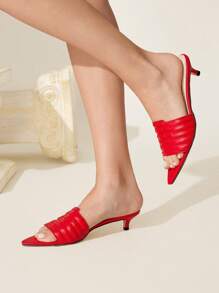 CUCCOO CHICEST Sandalias de tacón de aguja de punta fina para mujer, versátiles - Rojo - Ver 7
