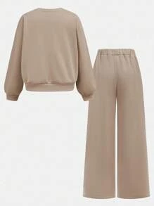 SHEIN Girlism Tween Girl Casual Everyday Round Neck New York Letter Print Sweatshirt And Straight Leg Pants Set New York Outfits Teen Sweat Set 2 Piece Set Teen Sweatpants Set Sweat Sets Tweens Comfy Fall Winter