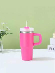 1pc 14oz Tumbler With Handle And Staw,Stainless Steel Double Wall Insulated Cup, , For Tumbler Heat Press Sublimation Oven Printing, Holiday Gift, Outdoor Sports, Travel Camping