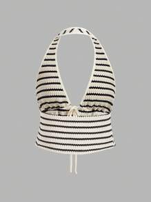 SHEIN PETITE Elegant Cute Striped Bow Print Simple Commuting & Home Office Versatile Shirt And Straight Leg Pants Set,Summer Sets