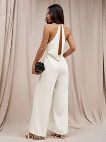 SHEIN PETITE 女士纯色露背无袖连体裤 - 白色 - 查看 3