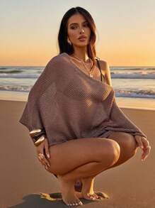 Swim Chiccia 女士休闲宽松不对称领口罩衫，适合海滩度假