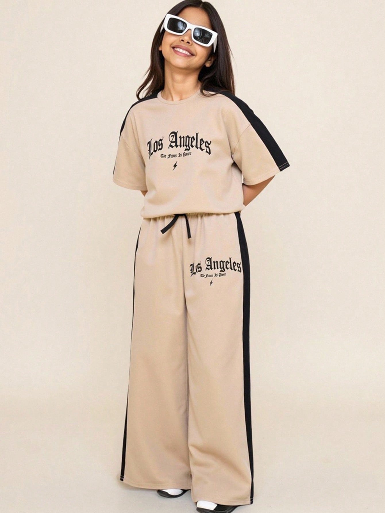 مجموعة بنطال وتي شيرت ملون فضفاض، مريح ، كاجوال لل...