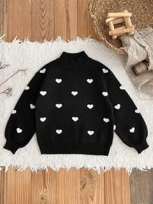 LMoss Kids LMoss Young Girl Heart Textured Knit Sweater,Casual And Warm Autumn Black White For Jumper With Hearts Back To School Girls - Black - View 1
