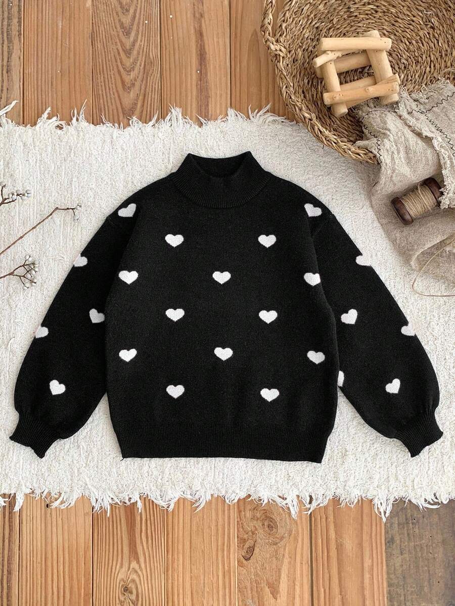 LMoss Kids LMoss Young Girl Heart Textured Knit Sweater,Casual And Warm Autumn Black White For Jumper With Hearts Back To School Girls - Black - View 1