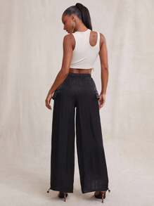 NYA SZN 裤子 抽绳腰飘逸裤 休闲舒适 日常必需品 - 黑色 - 查看 5