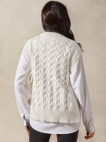 Boho Mama Pregnant Woman Cable Flower Pattern Round Neck Side Tie Knitting Sweater Vest,Fall,Autumn,Winter