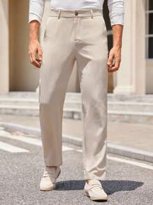 Manfinity VCAY Men's Casual Woven Tapered Suit Pants Men Beige Pants Men Summer Pants Men Lightweight Pants Beige Slacks For Men Men Dress Pants